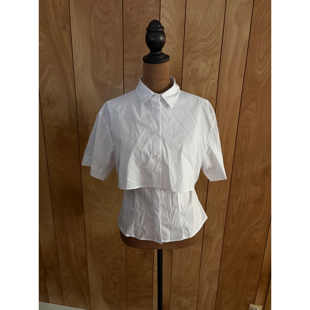 Zara White Cropped Layered Button-Down Shirt